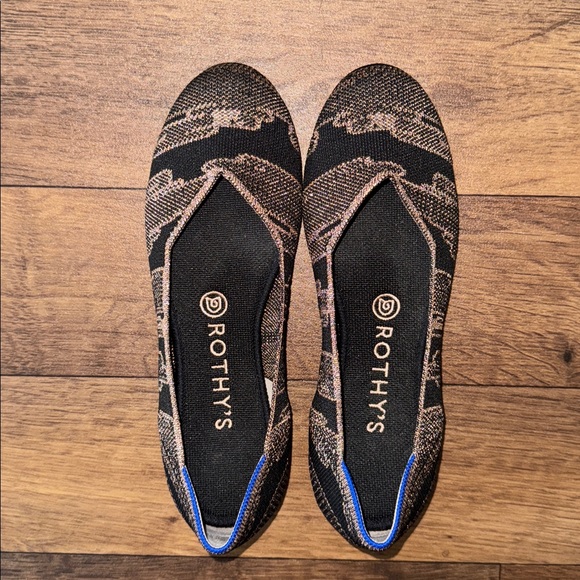 Rothy’s Size 8.5 The Flat Golden Shimmer Black/Rose Gold Limited Edition Comfort - Picture 1 of 16